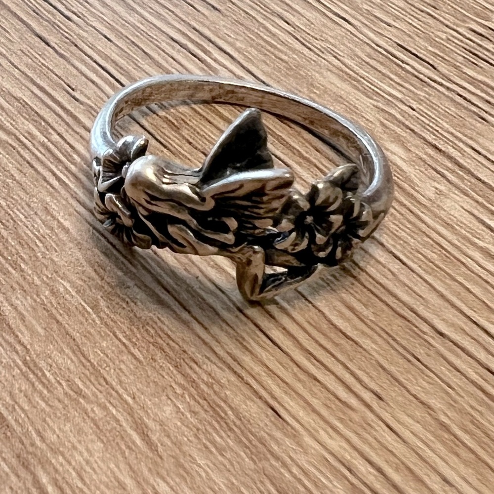 Silver fairy and flower ring size 7